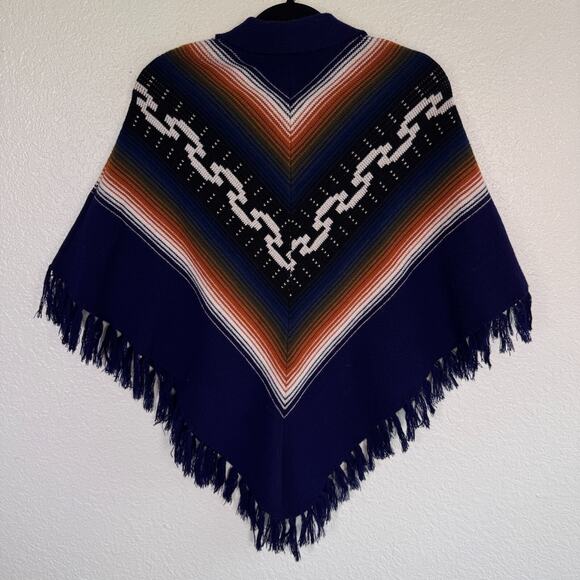 Vintage Poncho Sweater Womens Southwest Aztec Fringe Blanket Tassel Western Boho - Picture 5 of 8